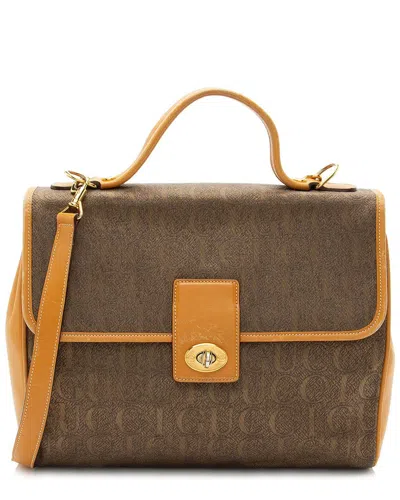 Gucci Brown Leather Jacquard Logo Turnlock Top Handle (authentic Pre-loved)