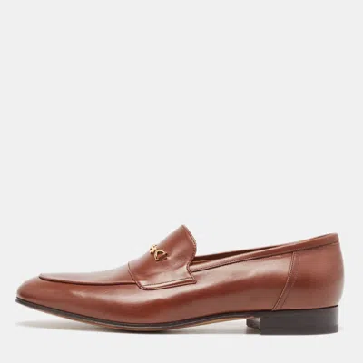 Pre-owned Gucci Brown Leather Jakarta Loafers Size 45.5