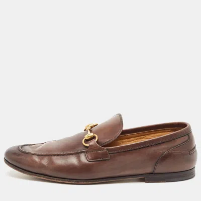 Pre-owned Gucci Brown Leather Jordaan Loafers Size 41