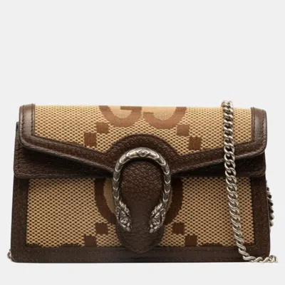 Pre-owned Gucci Brown Leather Jumbo Gg Canvas Dionysus Chain Shoulder Bag