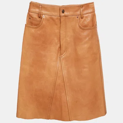 Pre-owned Gucci Brown Leather Knee Length Skirt S