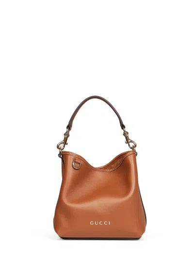 Gucci Brown Leather Logo Bucket Bag<br/>