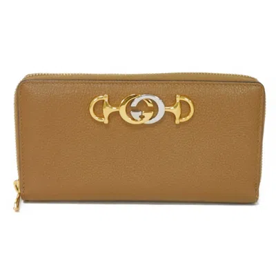 Pre-owned Gucci Brown Leather Long Wallet (bi-fold) ()