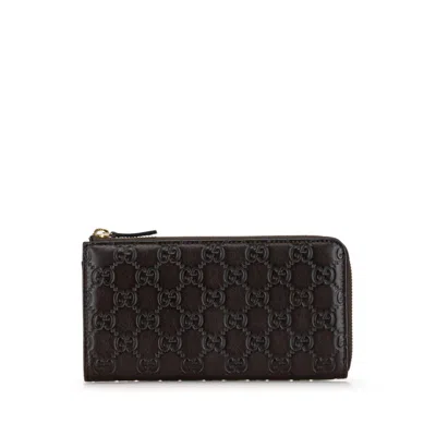 Pre-owned Gucci Brown Leather Long Wallet (bi-fold) ()