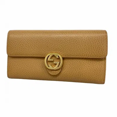 Pre-owned Gucci Brown Leather Long Wallet (bi-fold) ()