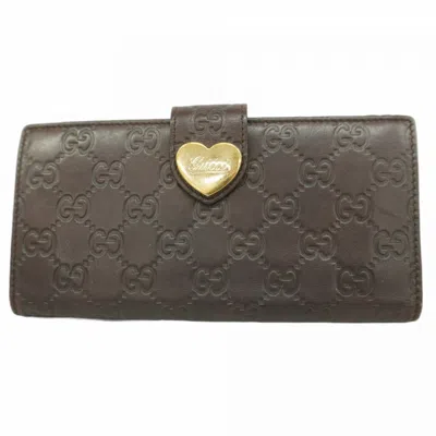Pre-owned Gucci Brown Leather Long Wallet (bi-fold) ()