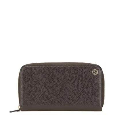 Pre-owned Gucci Brown Leather Long Wallet (bi-fold) ()