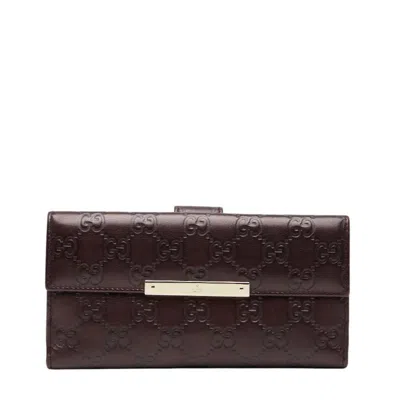 Pre-owned Gucci Brown Leather Long Wallet (bi-fold) ()