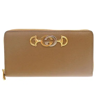 Pre-owned Gucci Brown Leather Long Wallet (bi-fold) ()