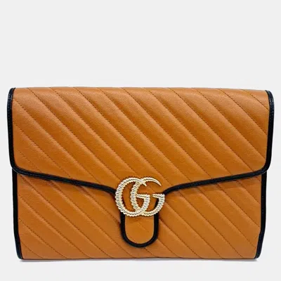 Pre-owned Gucci Brown Leather Marmont Matelasse Clutch