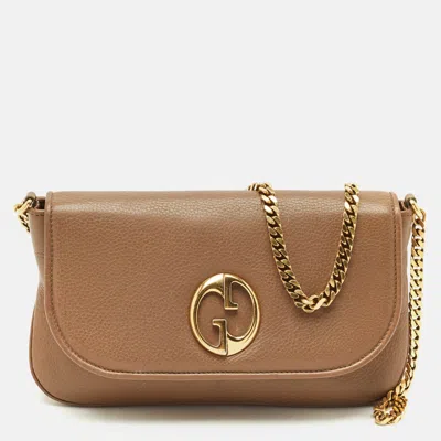 Pre-owned Gucci Brown Leather Medium 1973 Chain Shoulder Bag