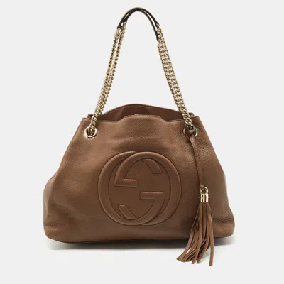 Pre-owned Gucci Brown Leather Medium Soho Chain Shoulder Bag