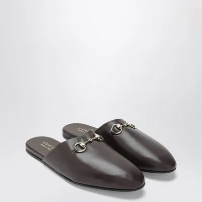 Gucci Brown Leather Mules With Horsebit Detail Men