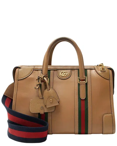 Pre-owned Gucci Brown Leather Ophidia Bauletto Medium Satchel (authentic Pre-loved)