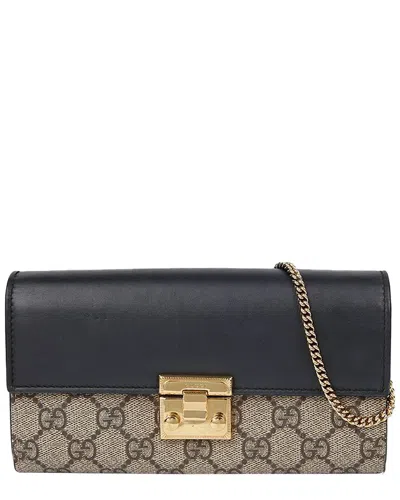 Gucci Brown Leather Paddle Lock Chain Long Wallet In Multi