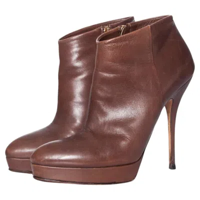 Pre-owned Gucci , Brown Leather Platform Ankle Boots.