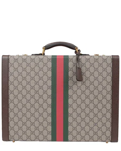 Pre-owned Gucci Brown Leather Savoy Large Rigid Suitcase (authentic Pre-loved)