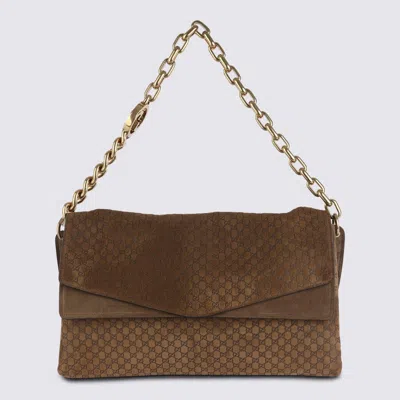 Gucci Brown Leather Shoulder Bag In White