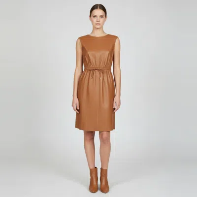 Pre-owned Gucci Brown Leather Sleeveless Mini Dress M