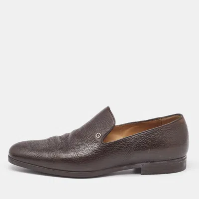 Pre-owned Gucci Brown Leather Slip On Loafers Size 40.5