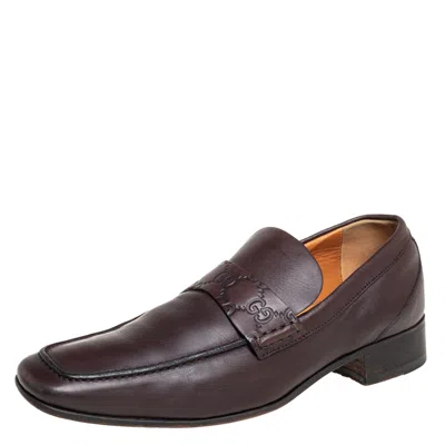 Pre-owned Gucci Brown Leather Slip On Loafers Size 41