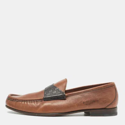 Pre-owned Gucci Brown Leather Slip On Loafers Size 42