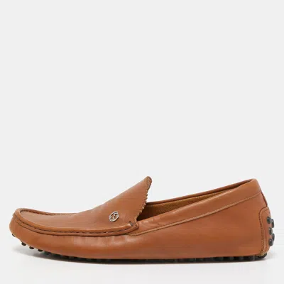Pre-owned Gucci Brown Leather Slip On Loafers Size 43.5