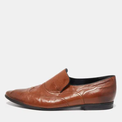 Pre-owned Gucci Brown Leather Slip On Loafers Size 45.5