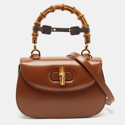 Pre-owned Gucci Brown Leather Small Bamboo 1947 Top Handle Bag