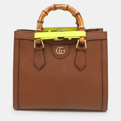 Pre-owned Gucci Brown Leather Small Bamboo Diana Tote