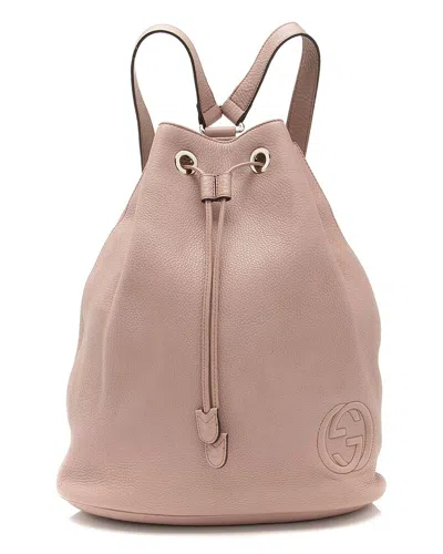 Gucci Brown Leather Small Soho Drawstring Backpack (authentic Pre-loved) In Pink