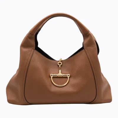 Gucci Brown Leather Softbit Totes In Yellow