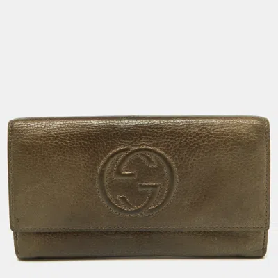 Pre-owned Gucci Brown Leather Soho Flap Continental Wallet
