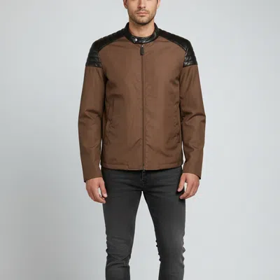 Pre-owned Gucci Brown Leather Trim Zip Up Windbreaker Jacker Xxl