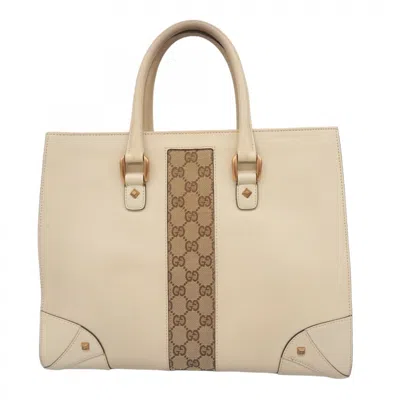 Pre-owned Gucci Brown Light Beige Canvas Leather Tote Bag ()