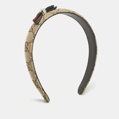 Pre-owned Gucci Brown Logo Canvas Bow Detail Head Band