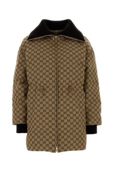 Gucci Brown Logo Shirt Collar Jacket In Black