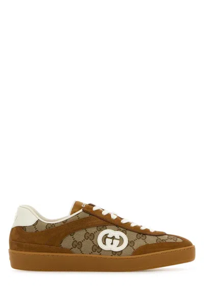 Gucci Brown G75 Sneaker In Suede And Gg Fabric Women In Multi