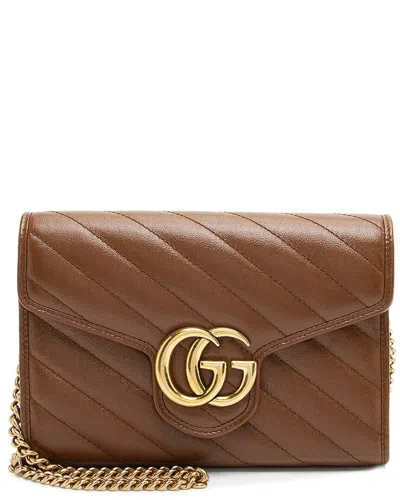 Gucci Brown Matelasse Leather Diagonal Gg Marmont Mini Wallet On Chain  (authentic Pre-loved)