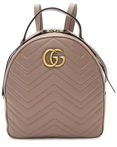 Pre-owned Gucci Brown Matelasse Leather Gg Marmont Backpack (authentic Pre-loved)