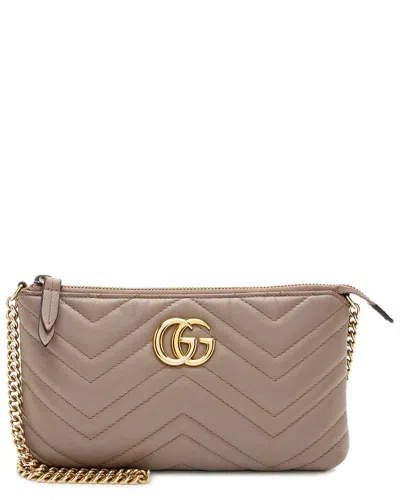 Gucci Brown Matelasse Leather Gg Marmont Mini Chain Bag (authentic Pre-loved)