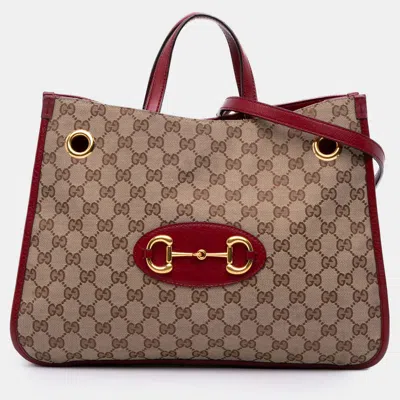 Pre-owned Gucci Brown Medium Gg Canvas Horsebit 1955 Chain Tote