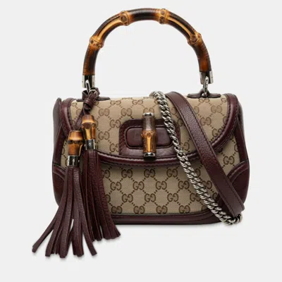 Pre-owned Gucci Brown Medium Gg Canvas New Bamboo Top Handle Bag