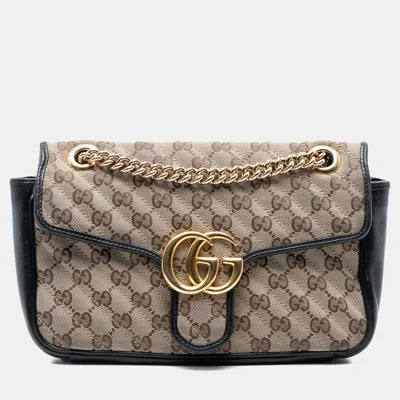 Pre-owned Gucci Brown Medium Gg Marmont Matelasse Diagonal Gg Canvas Shoulder Bag