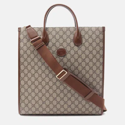 Pre-owned Gucci Brown Medium Gg Supreme Interlocking G Tote