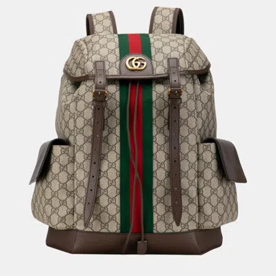 Pre-owned Gucci Brown Medium Gg Supreme Ophidia Backpack