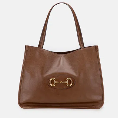 Pre-owned Gucci Brown Medium Leather Horsebit 1955 Tote