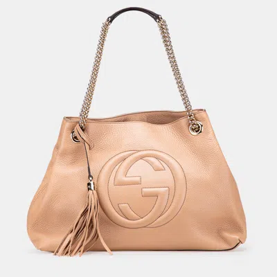 Pre-owned Gucci Brown Medium Leather Soho Chain Tote