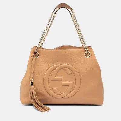 Pre-owned Gucci Brown Medium Leather Soho Chain Tote