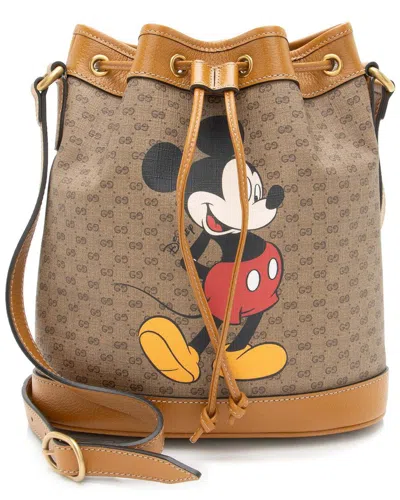 Gucci Brown Micro Gg Canvas X Disney Mickey Mouse Bucket Bag (authentic Pre-  Loved) In Metallic